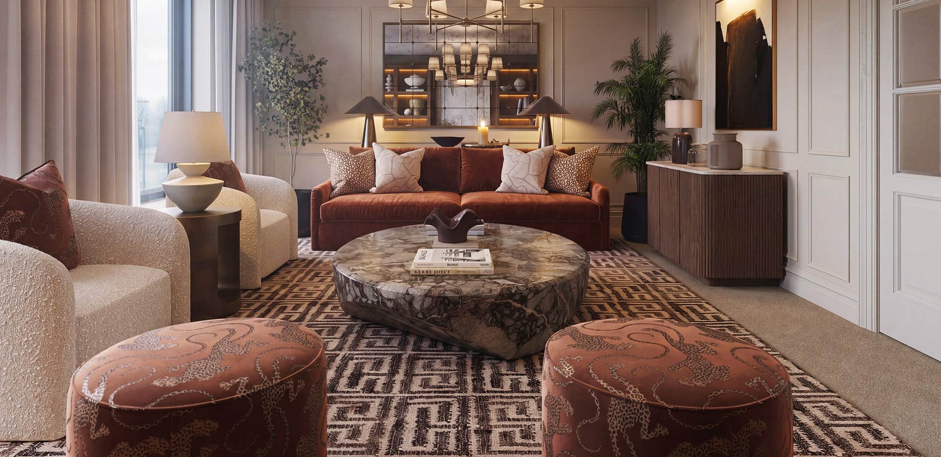 Sunningdale Park, Larch Court penthouse, luxury designed living and lounging