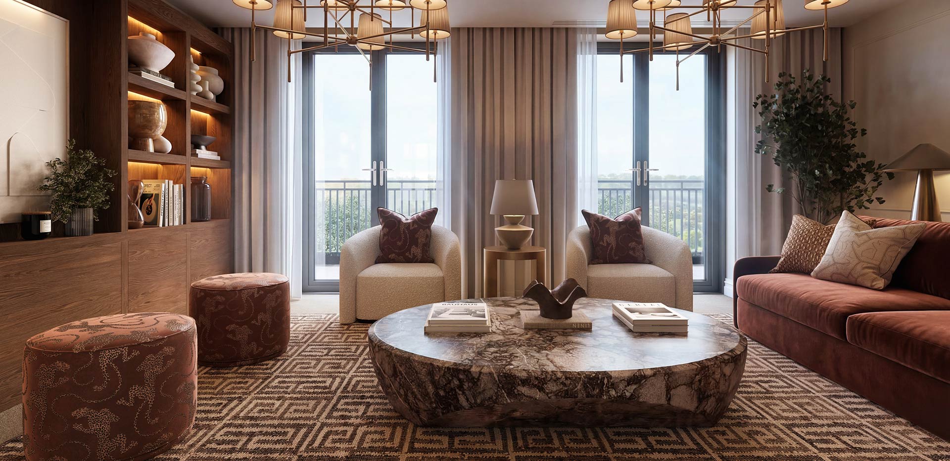 Sunningdale Park, Larch Court penthouse, luxury designed living and lounging space