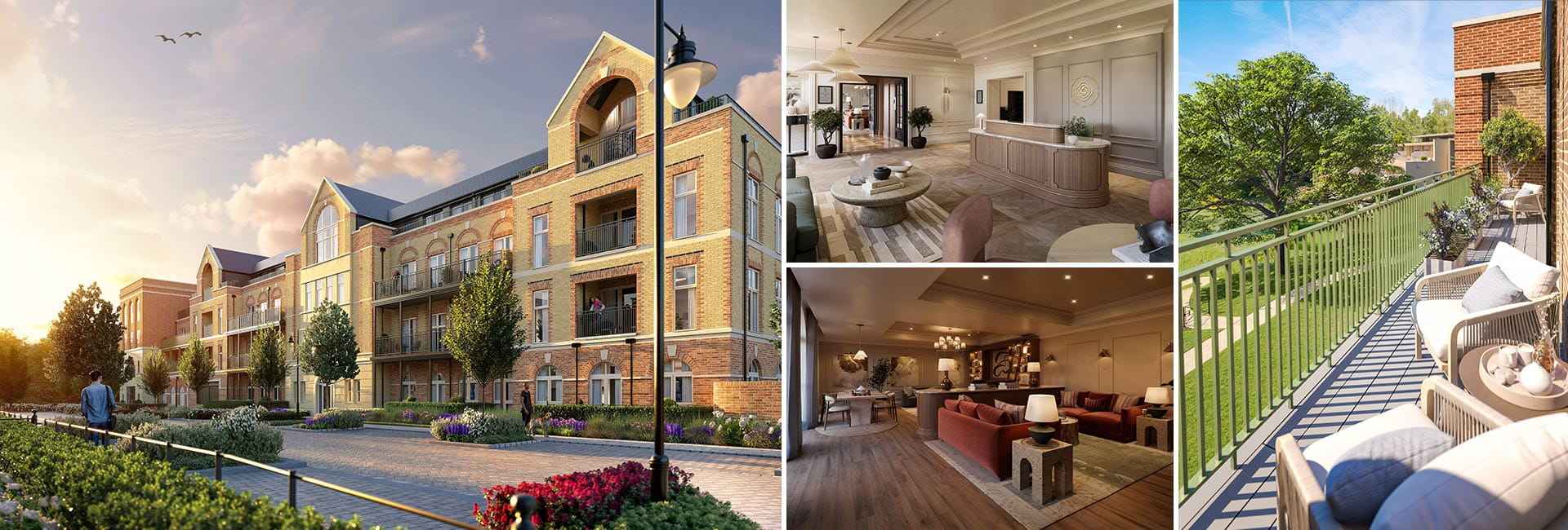 A montage of interior and exterior images at Larch Court