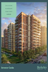 Frontcover brochure of Sutton Garden Square Investor Guide showing CGI of exterior building façade.