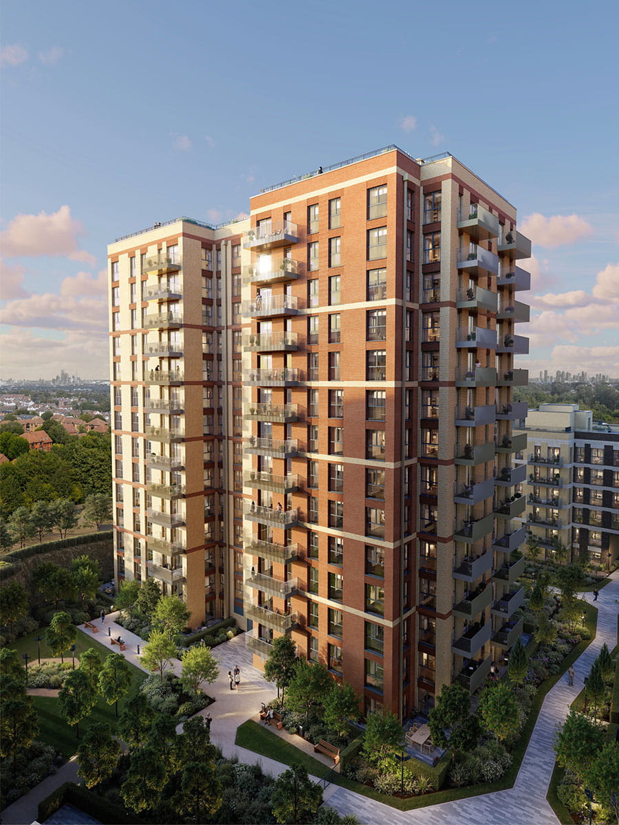 An exterior CGI of the Sutton Garden Square building