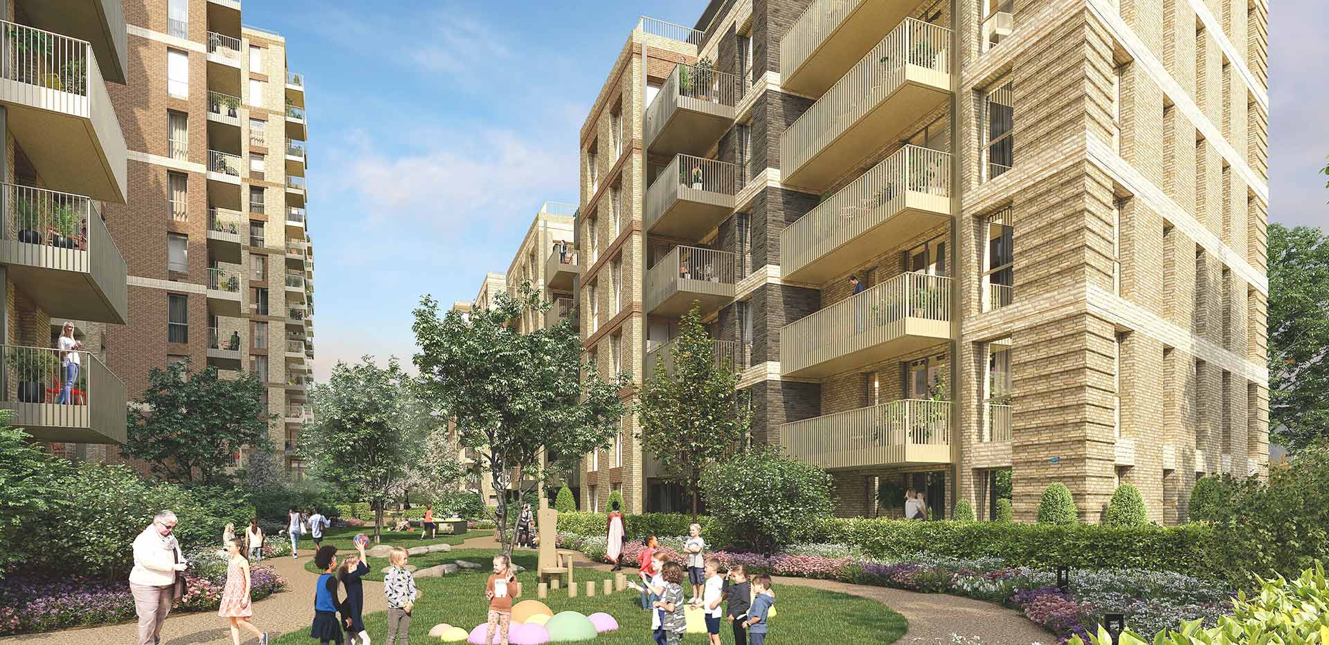 An exterior CGI of the Sutton development