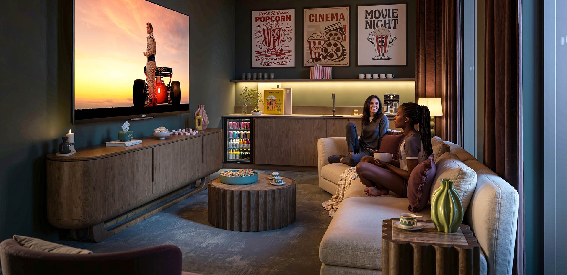 An interior CGI of the Cinema Lounge at Sutton Garden Square