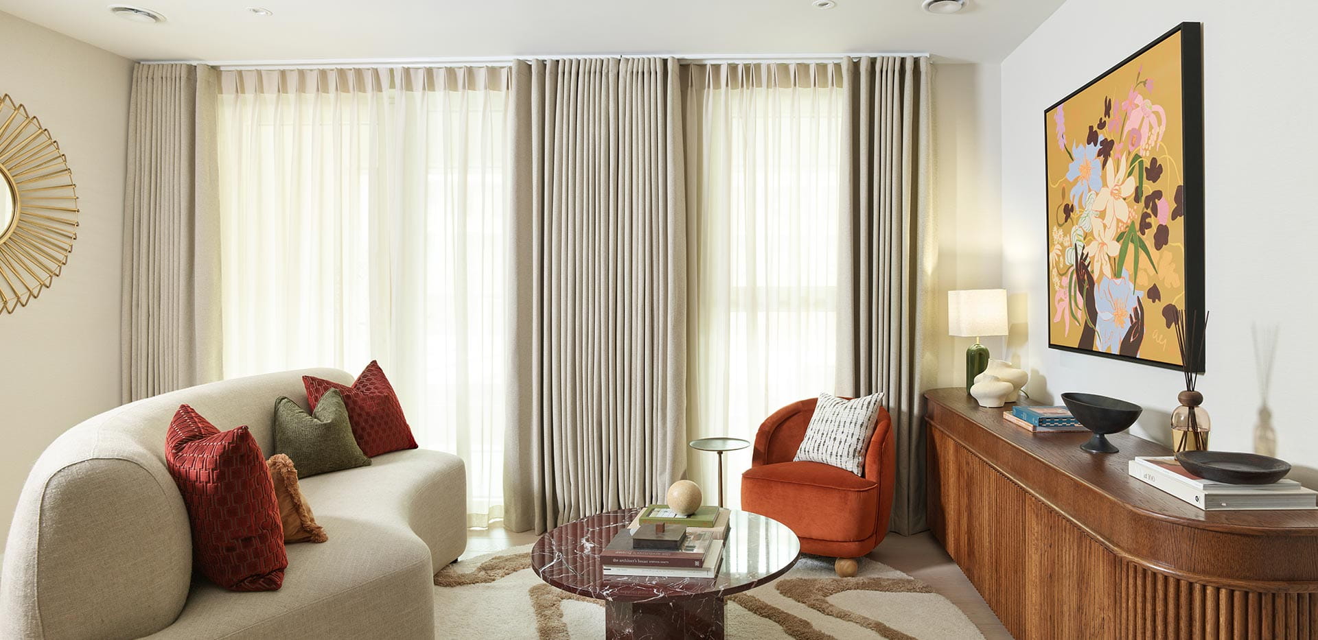 Sutton Garden Square, The Garden Suite, light-filled living area with cosy sofa
