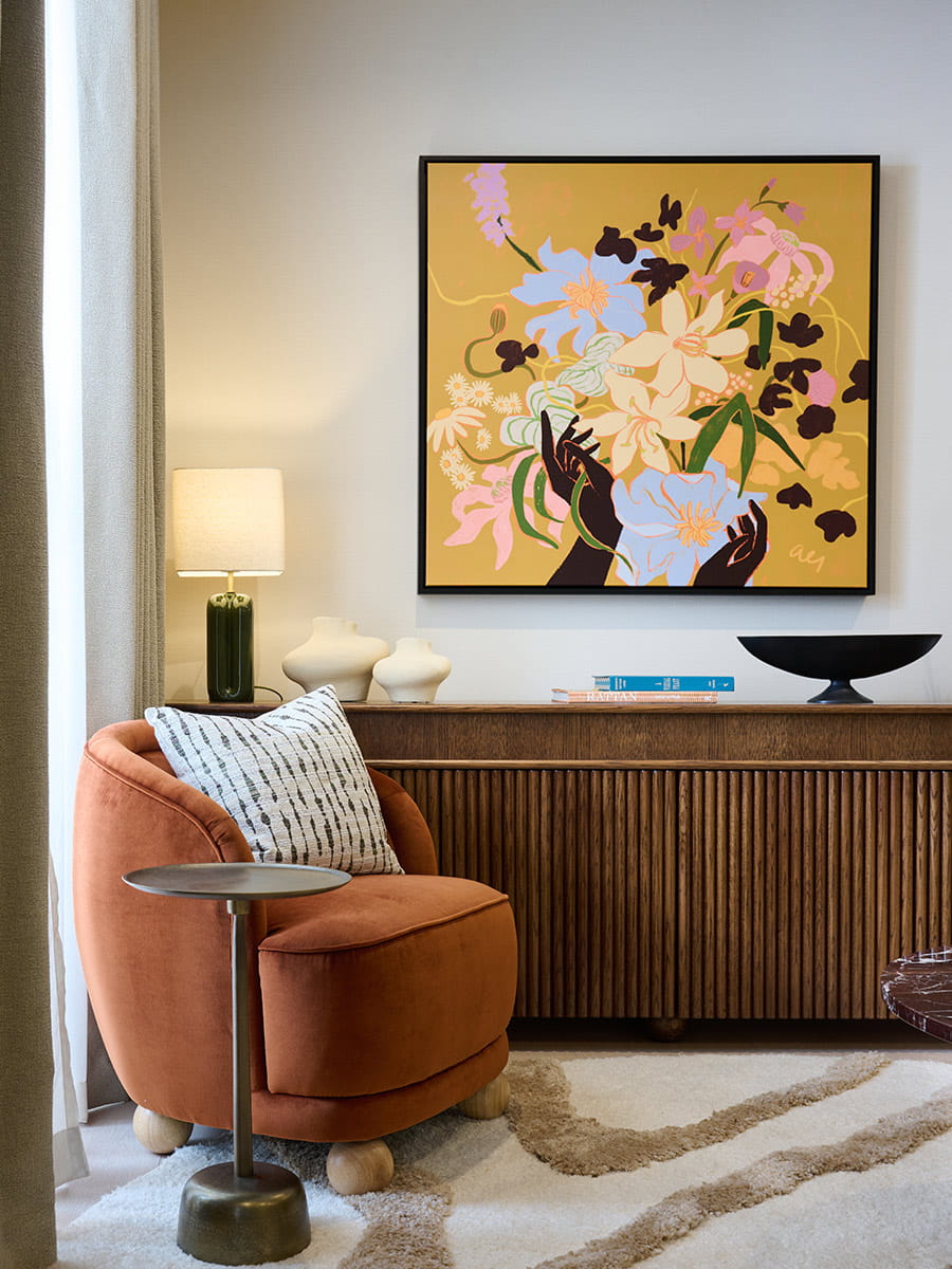 Sutton Garden Square, The Garden Suite, light-filled living area with cosy design