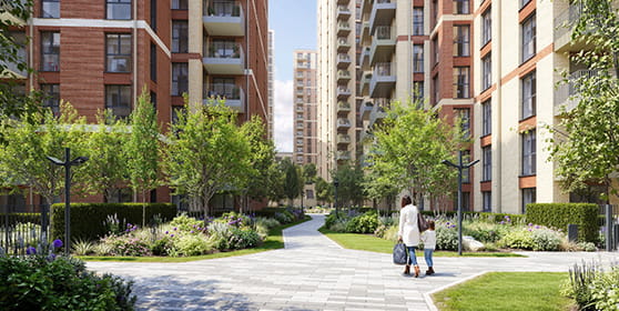 An exterior CGI of Sutton Garden Square
