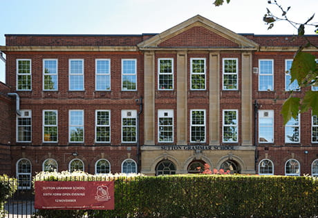 Exterior front façade of Sutton Grammar School.