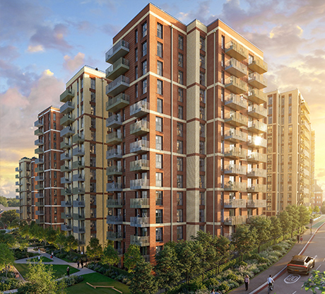 An exterior CGI of The Kensington at dusk