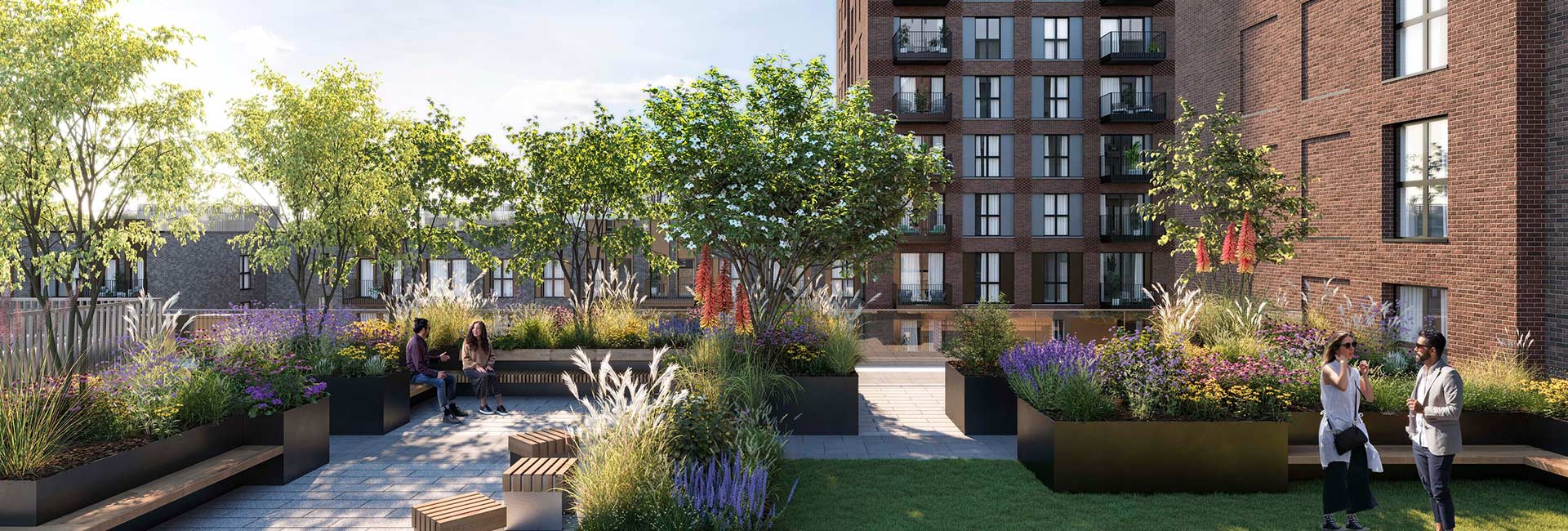 A CGI image of a roof terrace at The Exchange Watford