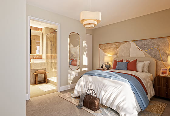 The Exchange spacious and cosy bedroom with warm lighting