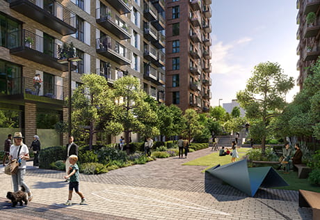 An exterior CGI of Union Court at The Exchange Watford
