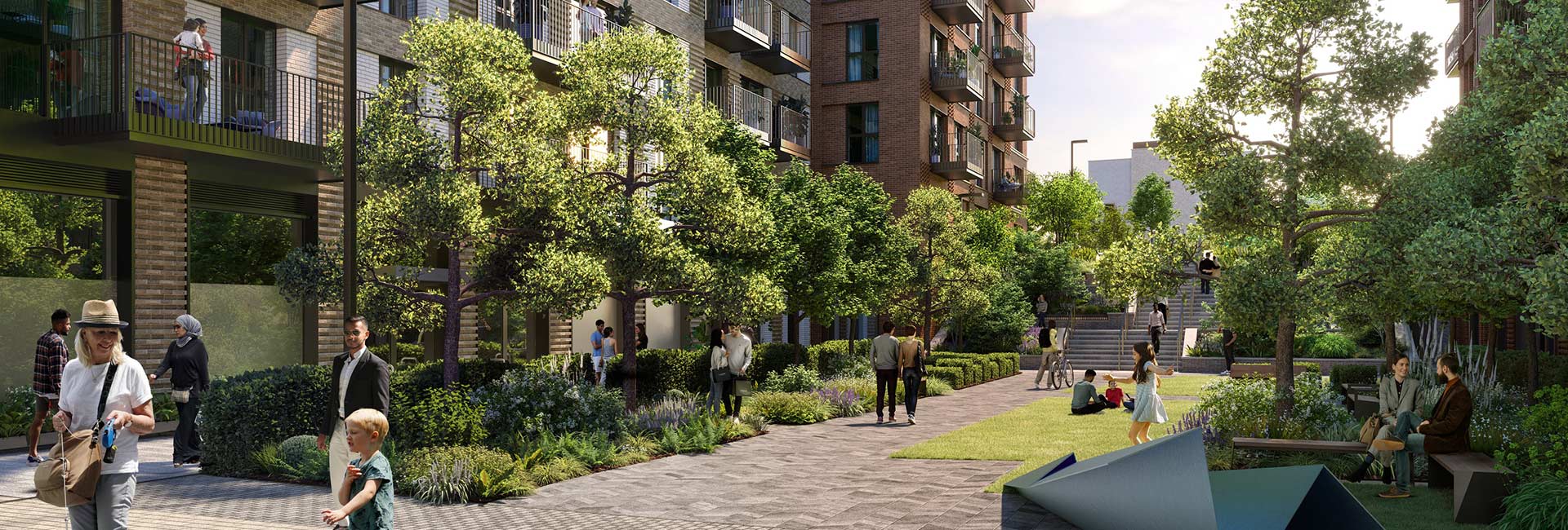 An exterior CGI of Union Court at The Exchange Watford