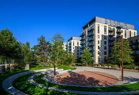 Exterior photo of The Green Quarter on a summers day