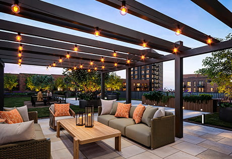A photograph of the roof terrace at The Orien at The Green Quarter