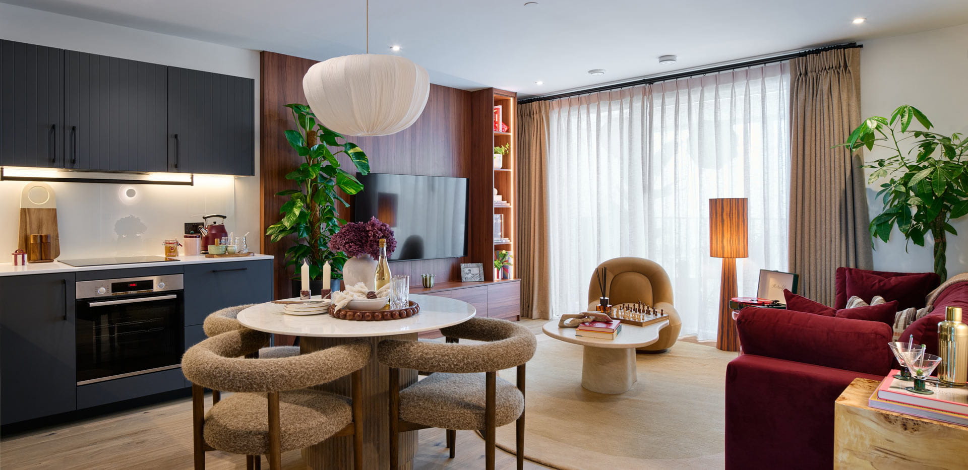 Modern designed and decorated living room dining area