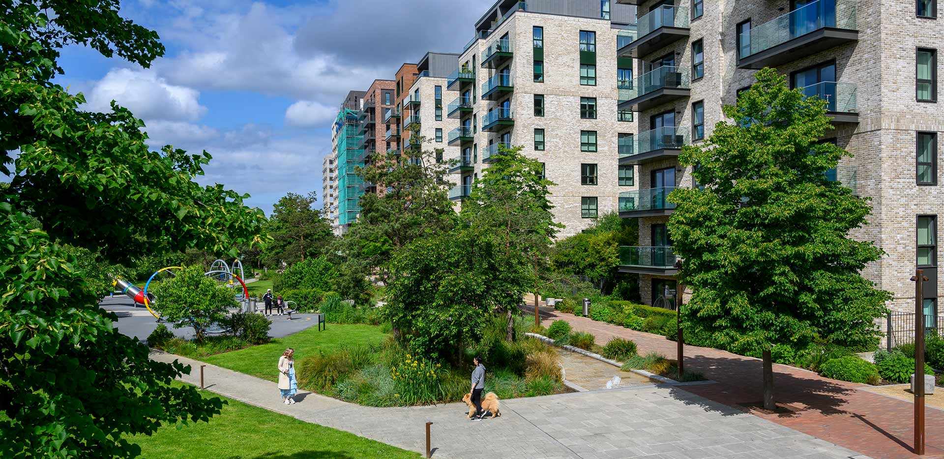 An exterior image of The Green Quarter boasting vast open grounds