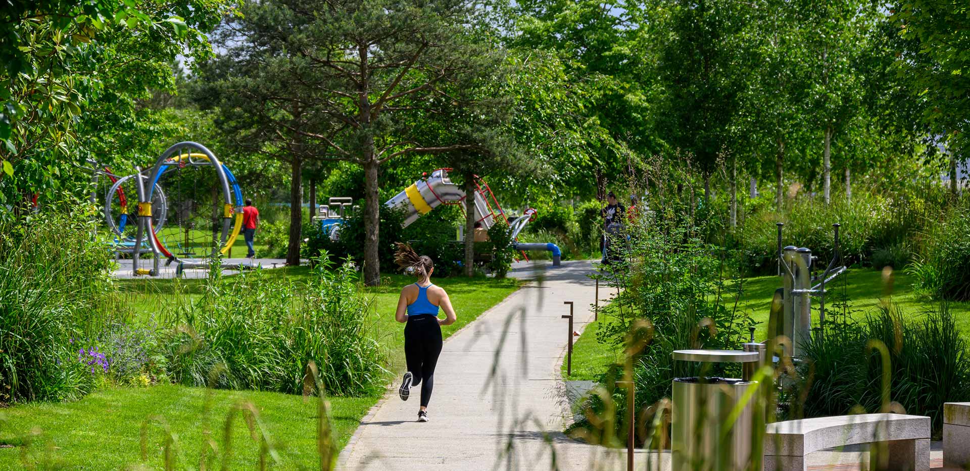 An image of the open green areas and parkland at The Green Quarter