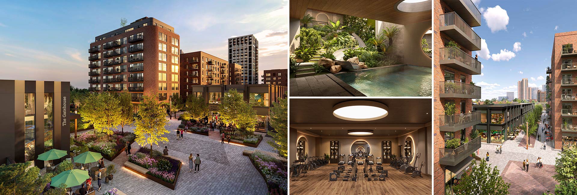 A montage of interior and exterior images of The Green Quarter