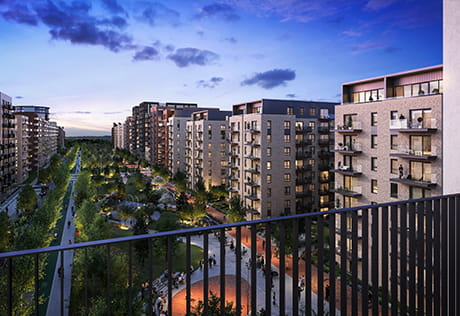 Balcony view from a property overlooking The Green Quarter development