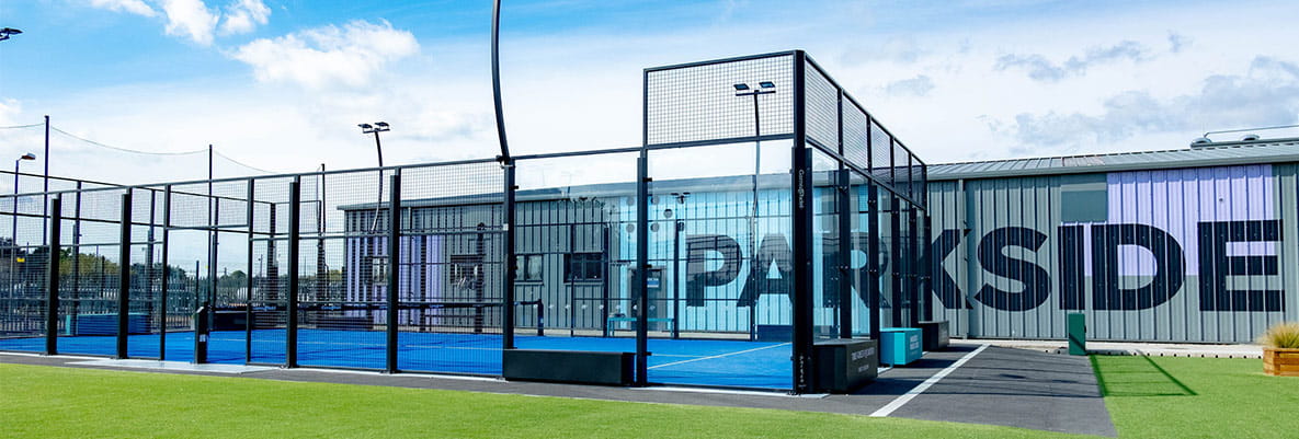 An exterior image of the Padel Court at The Green Quarter