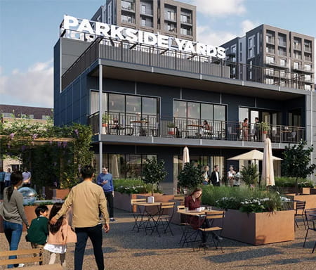 Parkside Yards community enjoying the piazza