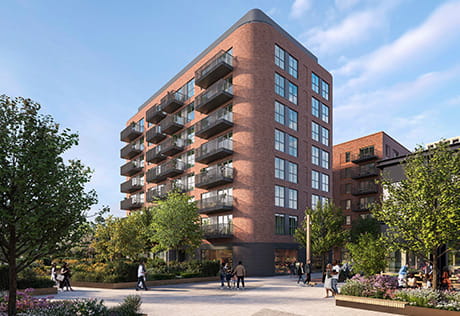 An exterior CGI of Brickfields at Quarter Yards