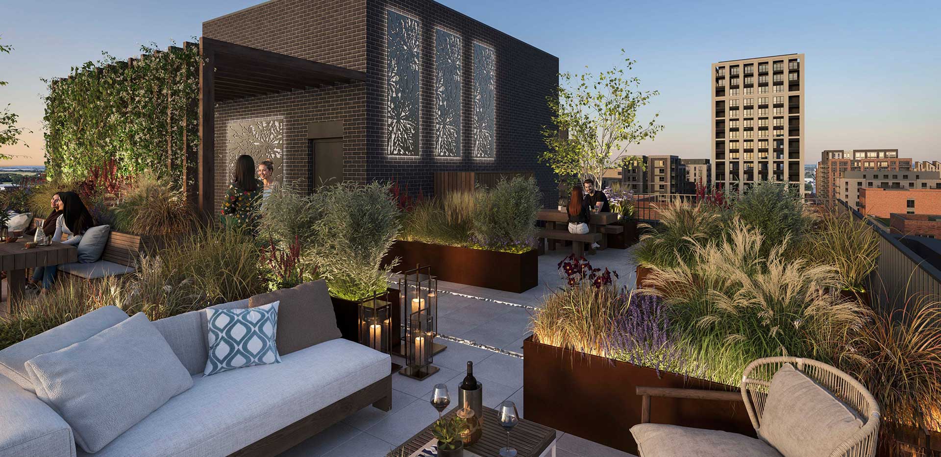 An image of the roof terrace at Brickfields, Quarter Yards