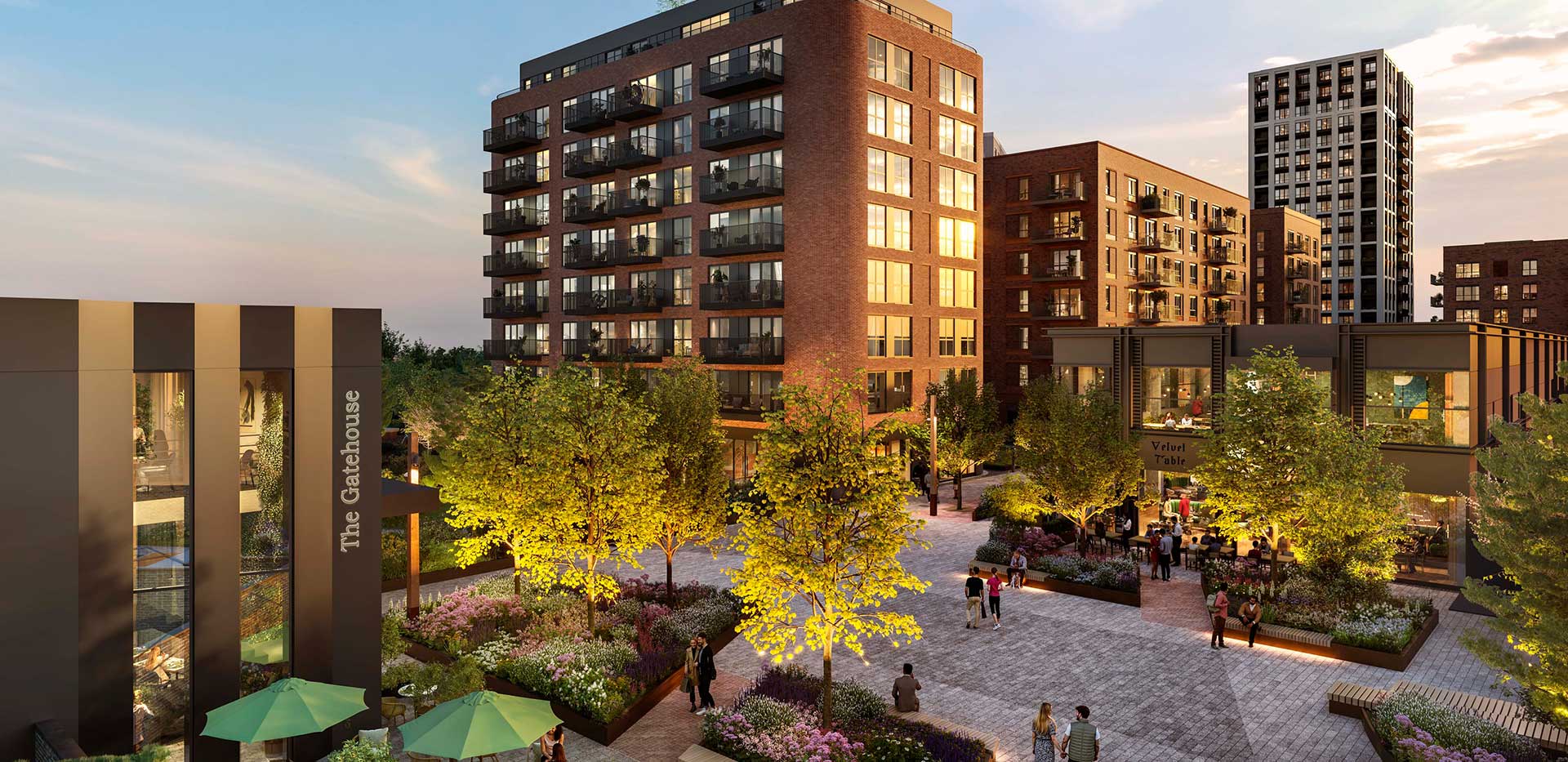 An aerial exterior CGI of the Quarter Yards at The Green Quarter