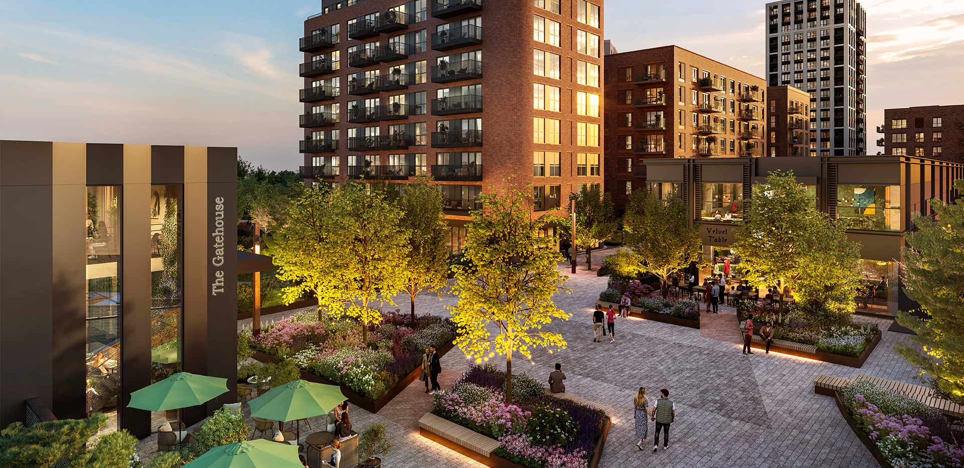 An aerial exterior CGI of the Quarter Yards at The Green Quarter