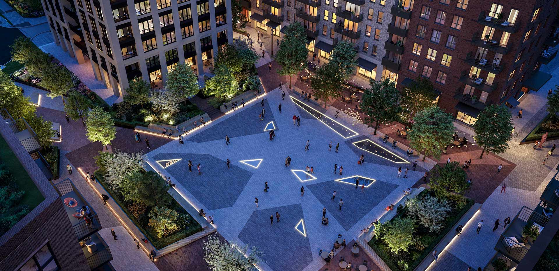 A high view night time shot of the impressive forecourt 