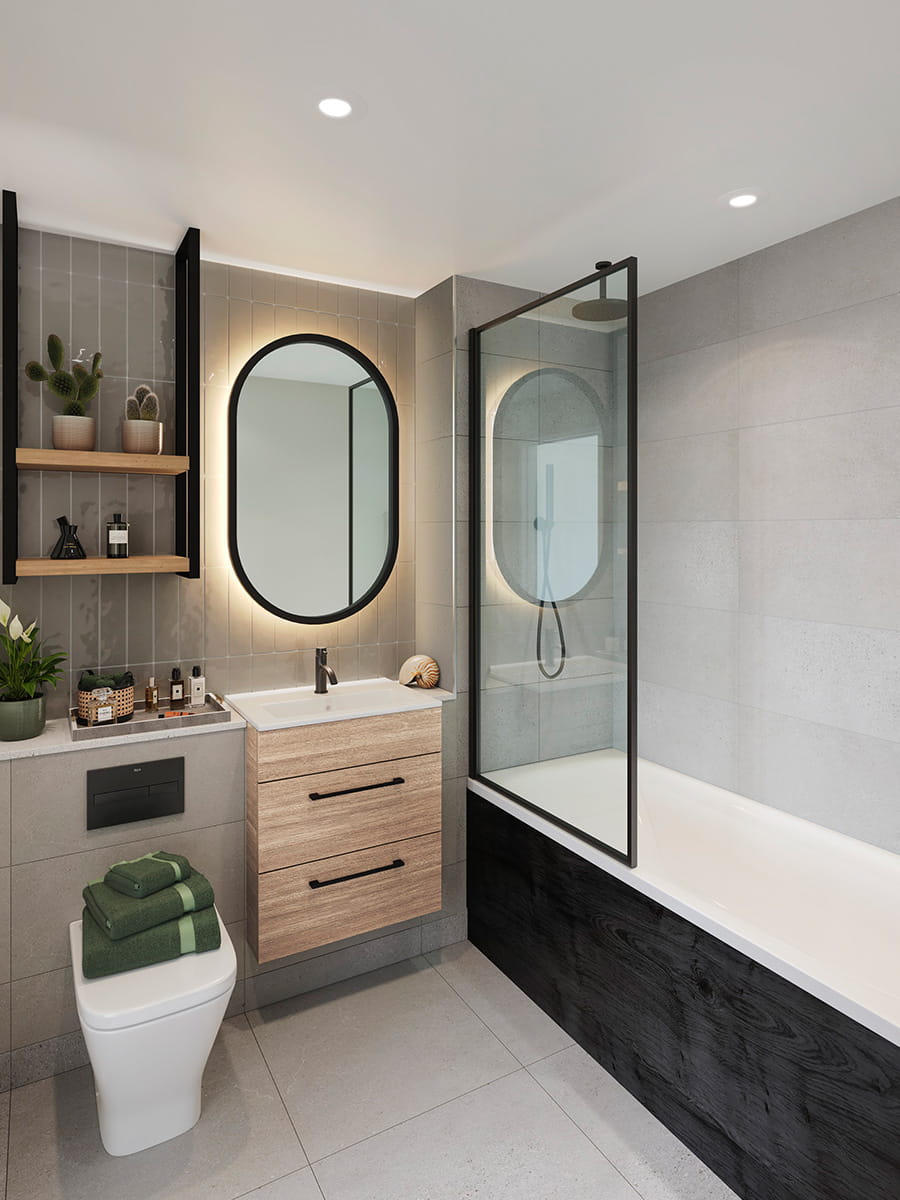 An interior image of the Light Palette Bathroom at the Quarter Yards