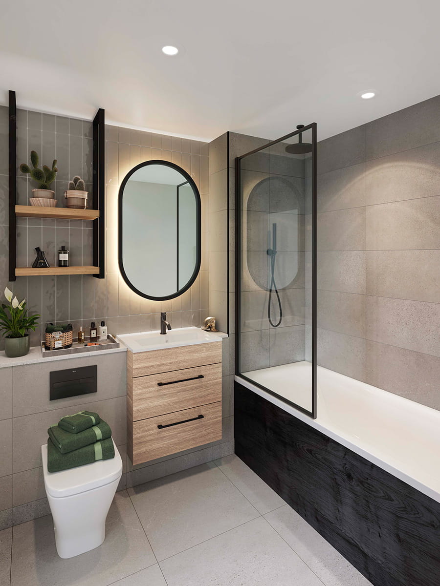 An interior image of the Light Palette Bathroom at the Quarter Yards