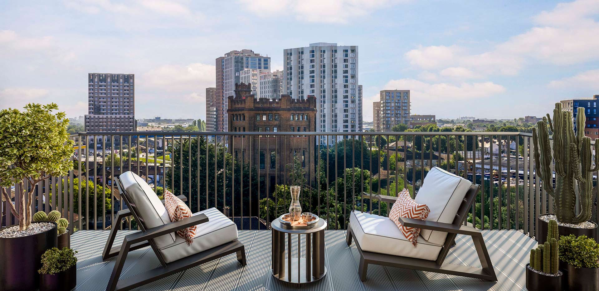 A balcony shot from a show apartment at Quarter Yards