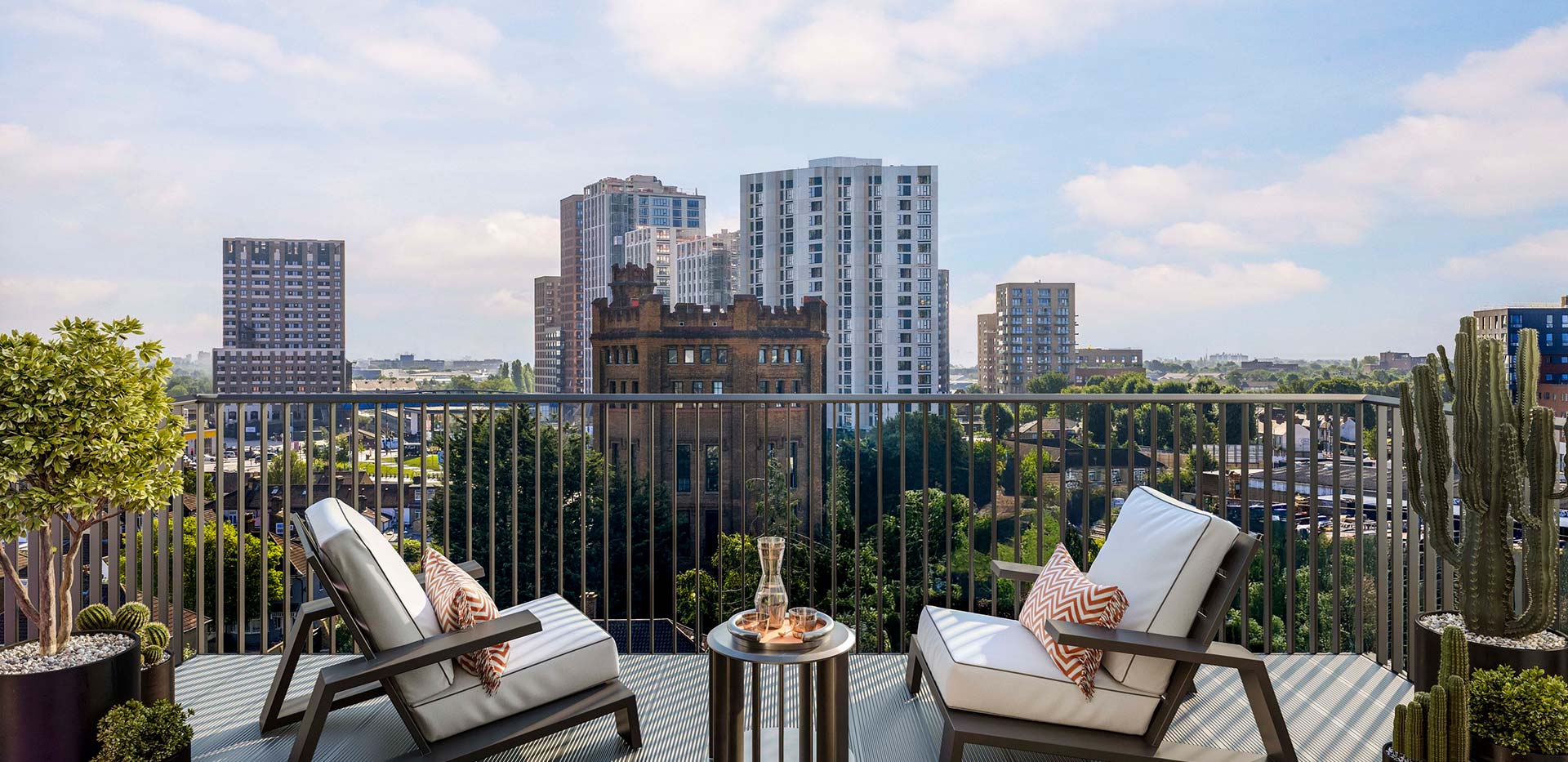 A balcony shot from a show apartment at Quarter Yards