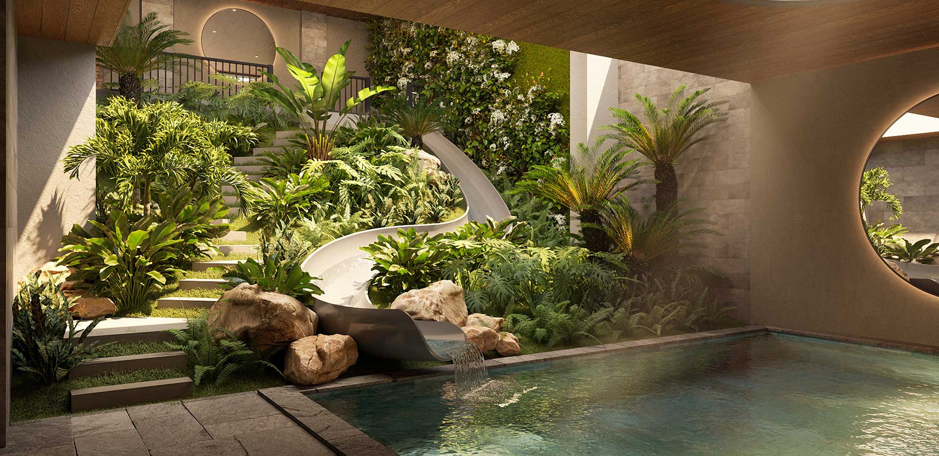 An imager of a slide and a pool at Quarter Yards