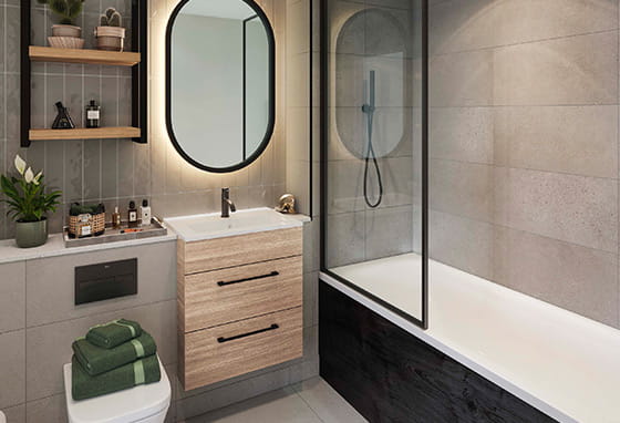 A skyline themed bathroom at Quarter Yards