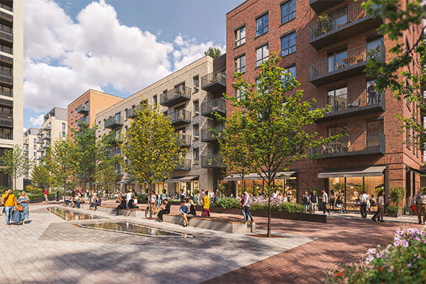 CGI of The Orien exterior courtyard