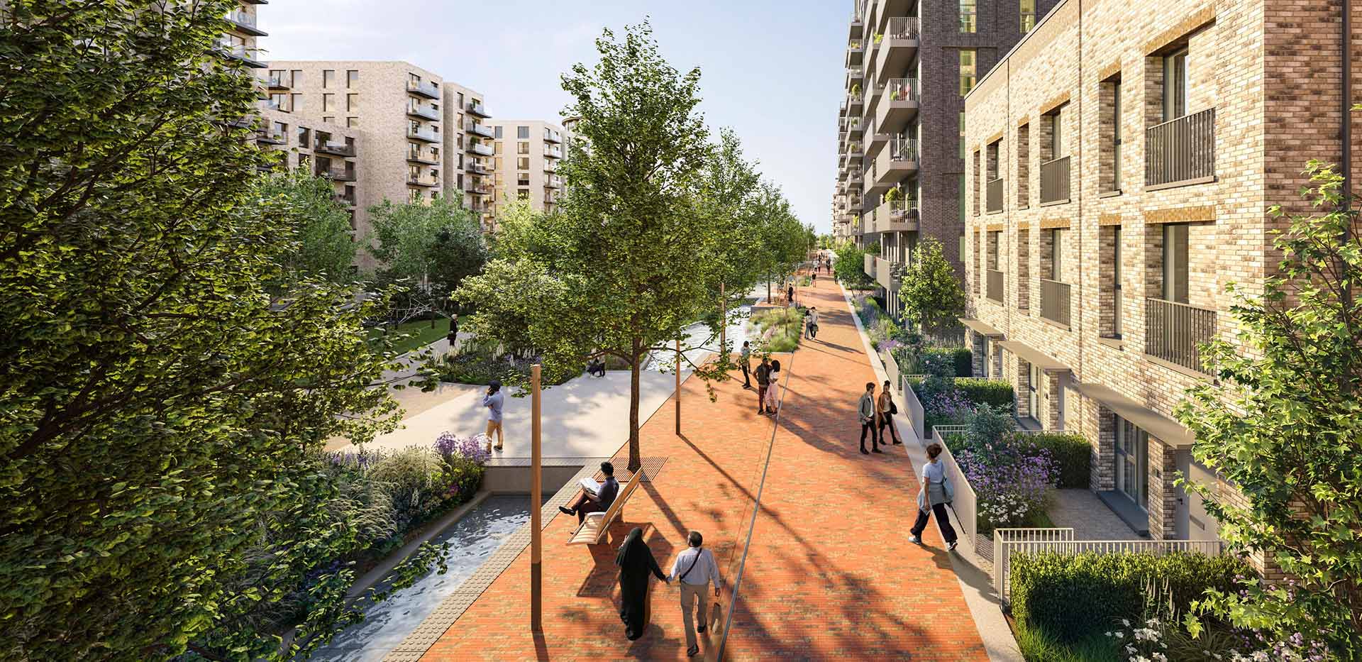 An exterior CGI of the Townhouses at The Parkside Collection, The Green Quarter