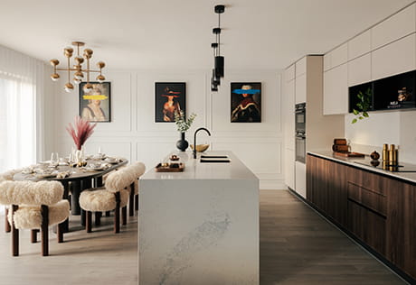 Trent Park showhome, light and spacious kitchen and dining area