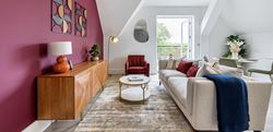 Carlton House living area with a vibrant, colourful design