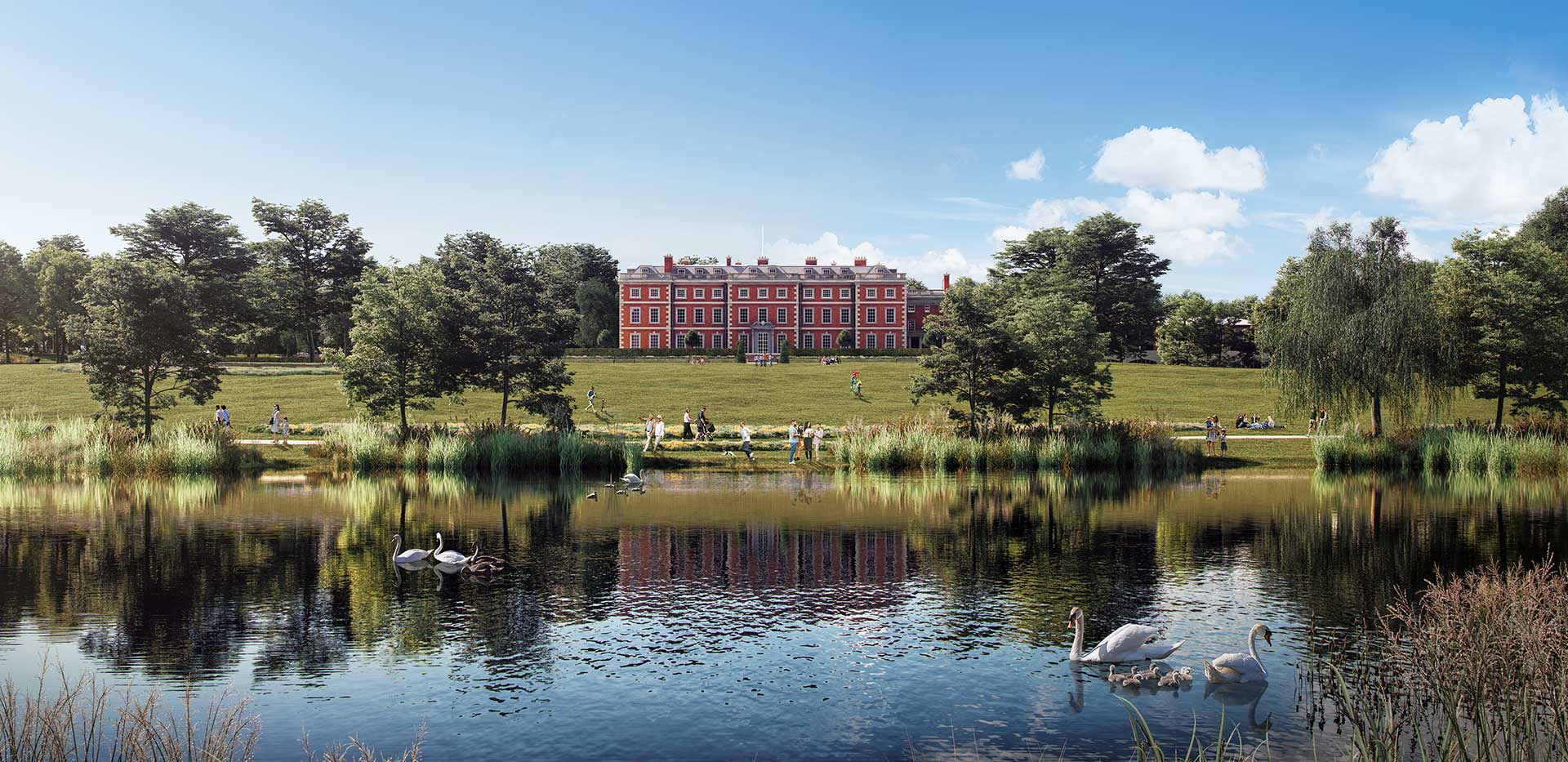 An exterior CGI of The Mansion House at Trent Park