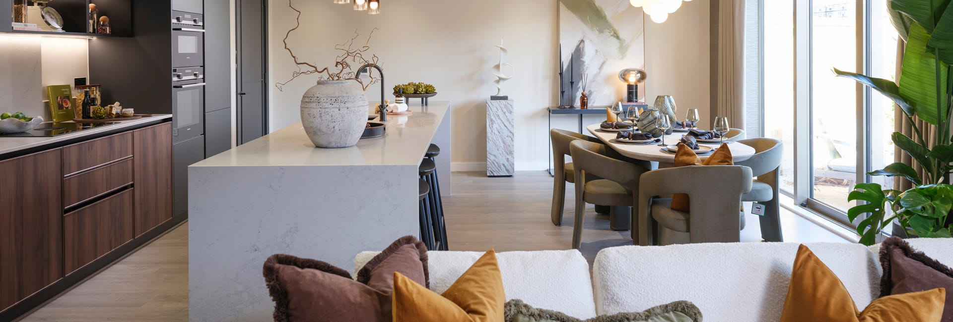 Kitchen dining and living space, decorated with modern design