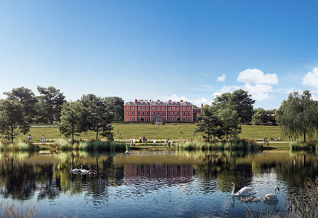Trent Park exterior apartments and lake