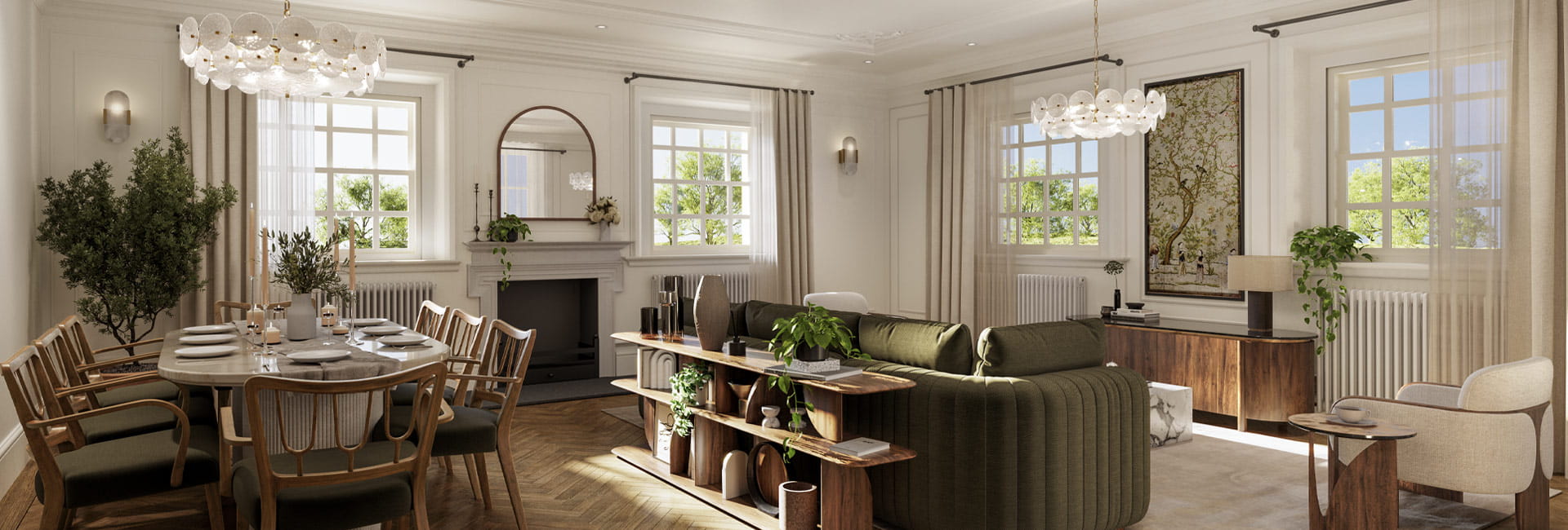 Interior living and dining room image at Trent Park