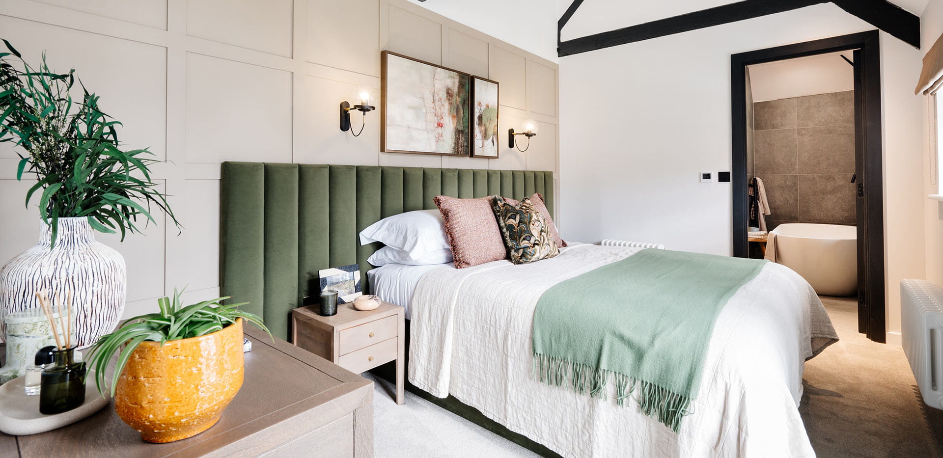 The Royal Mews home - light and airy bedroom with en suite