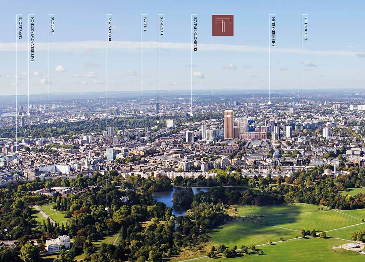 An aerial image of London with local area labels