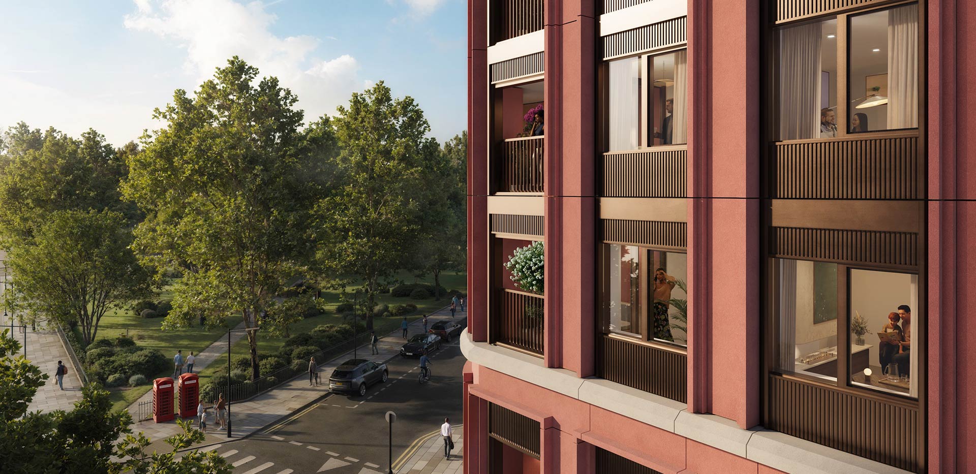 A CGI of Trillium development with residents living in their new homes