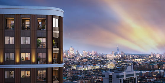 AN exterior image of Trillium boasting London skyline views