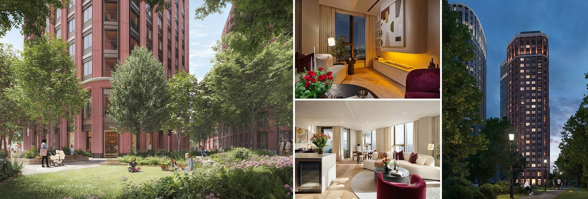 Exterior and interior photos of The Burton at Trillium