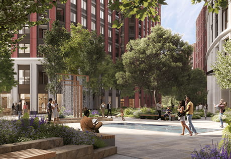 Residents walking through the development